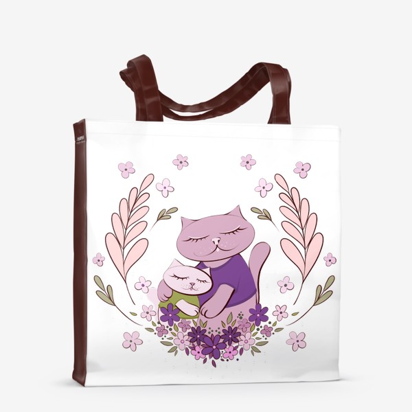 Сумка-шоппер «Кошечка с котёнком в рамочке из цветов»