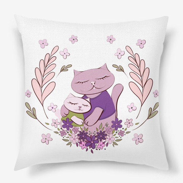 Подушка «Кошечка с котёнком в рамочке из цветов»