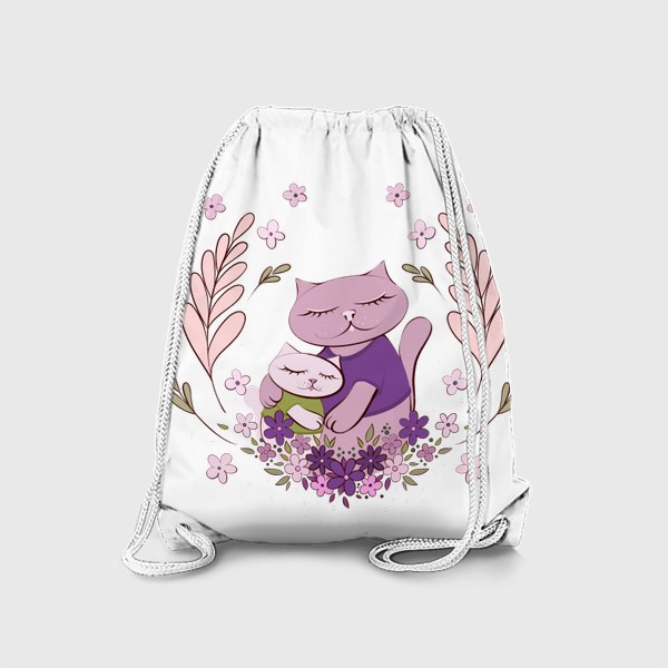 Рюкзак «Кошечка с котёнком в рамочке из цветов»
