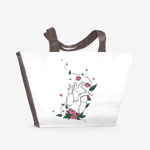 Пляжная сумка «Влюбленное сердце в цветах»