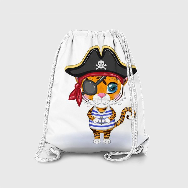 Рюкзак «Тигренок пират в тельняшке и с повязкой на глазу. Новый год 2022»