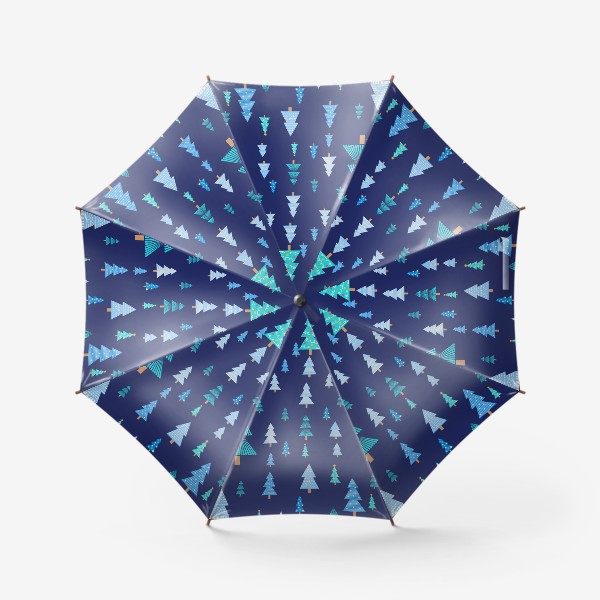 Зонт «Голубые ели на синем, новогодний паттерн»