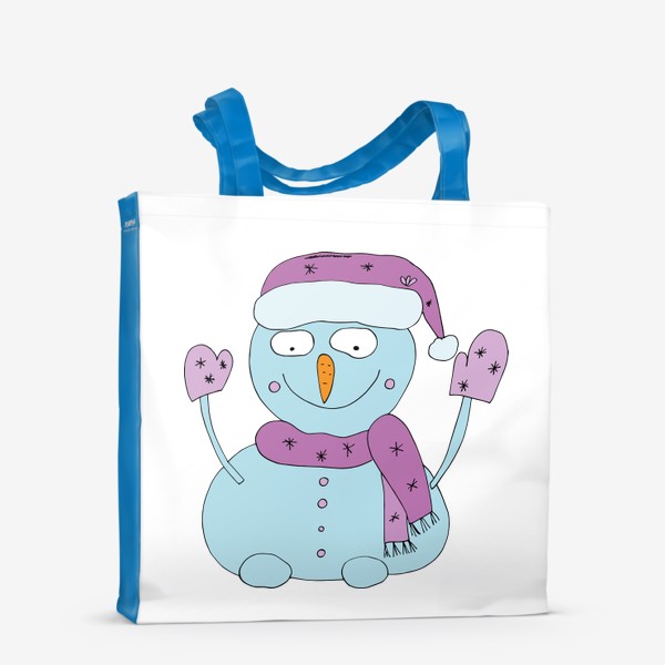 Сумка-шоппер «Снеговик в розовой шапке и шарфике»