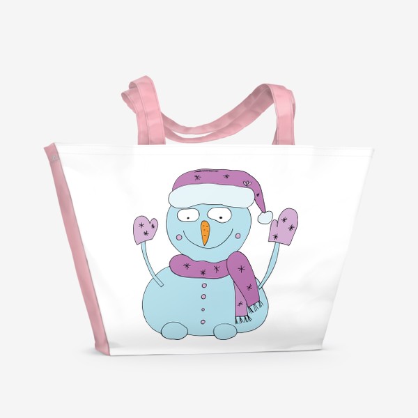 Пляжная сумка «Снеговик в розовой шапке и шарфике»