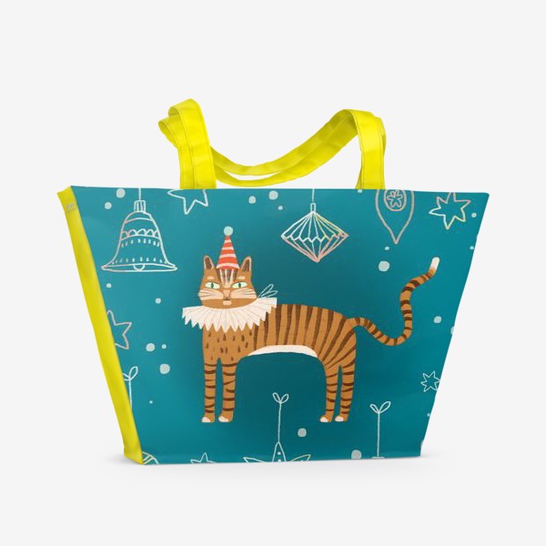 Пляжная сумка «Тигр и елочные игрушки»