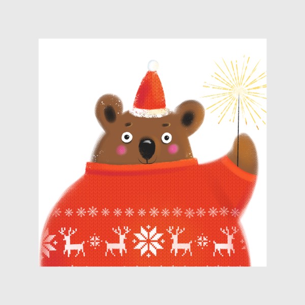 Скатерть «Новогодний медведь в свитере с оленями»