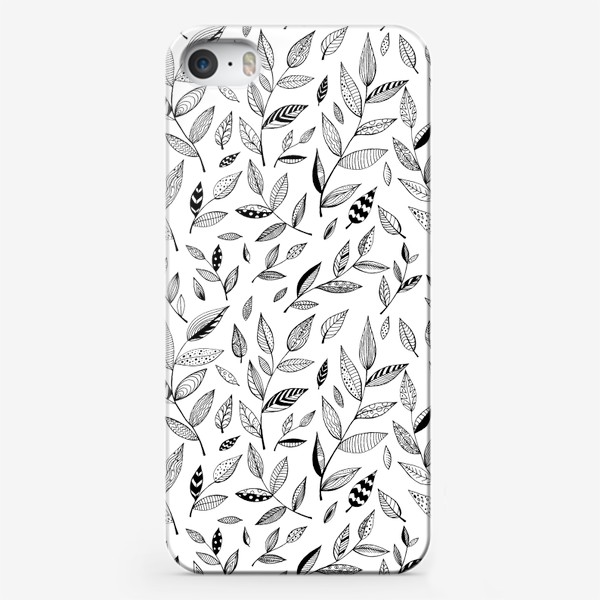 Чехол iPhone «Листья с черно-белым стильным узором»