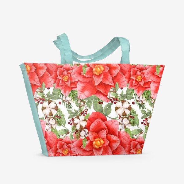 Пляжная сумка «Новогодний цветочный паттерн»