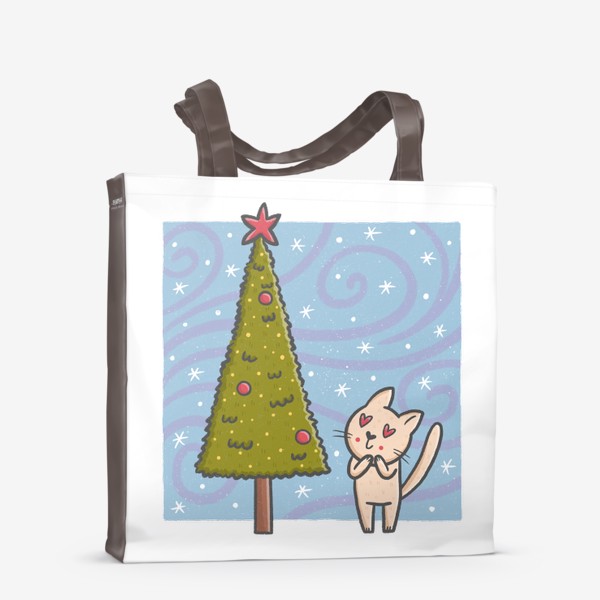 Сумка-шоппер «Милый котик и новогодняя елка. Новый год»