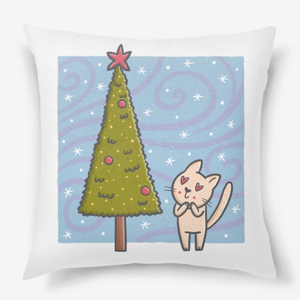 Подушка «Милый котик и новогодняя елка. Новый год»