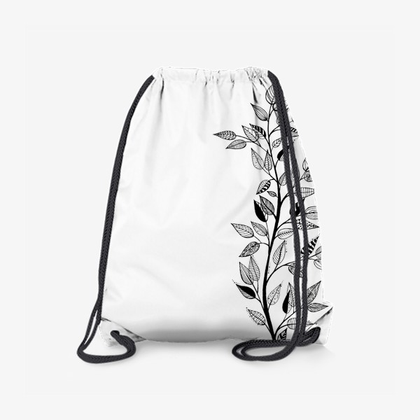 Рюкзак «Ветка дерева с красивыми листьями. Черно-белый орнамент»
