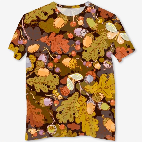 Футболка с полной запечаткой «Осень. Опавшие листья, желуди и последние бабочки»