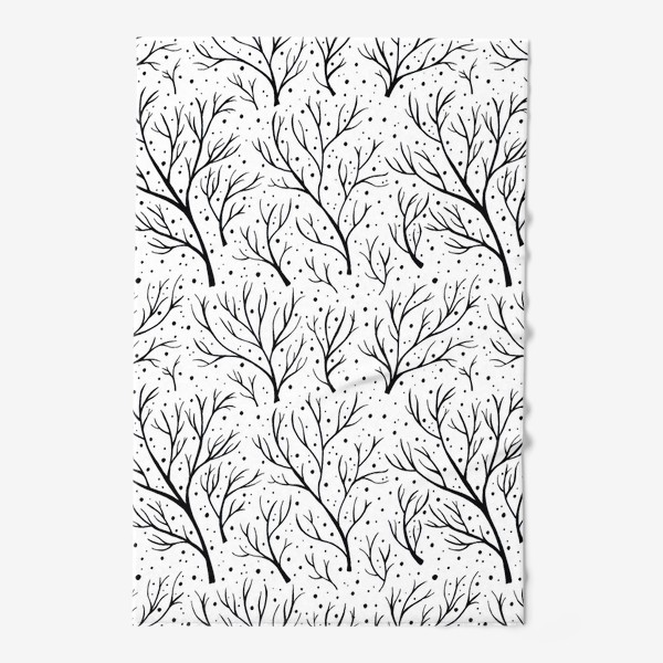 Полотенце «Зима, деревья и снег. Черно-белый паттерн»