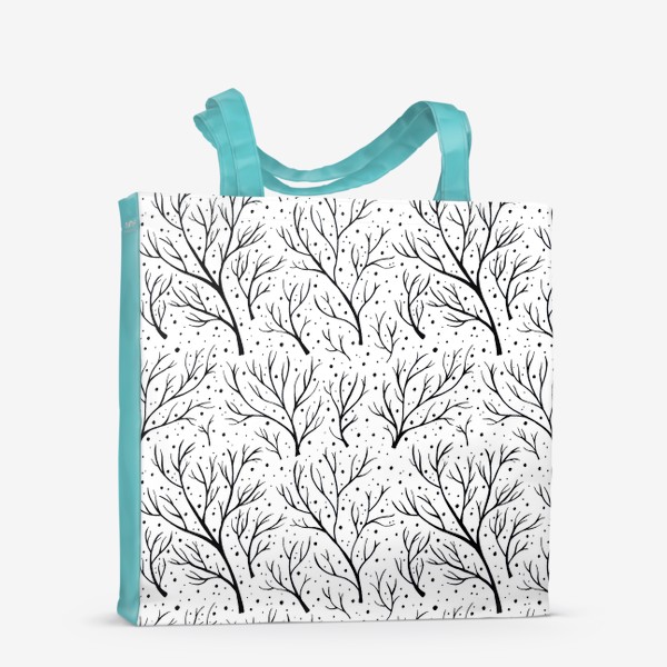Сумка-шоппер «Зима, деревья и снег. Черно-белый паттерн»