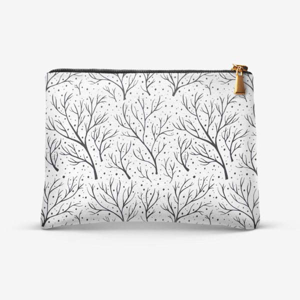 Косметичка &laquo;Зима, деревья и снег. Черно-белый паттерн&raquo;