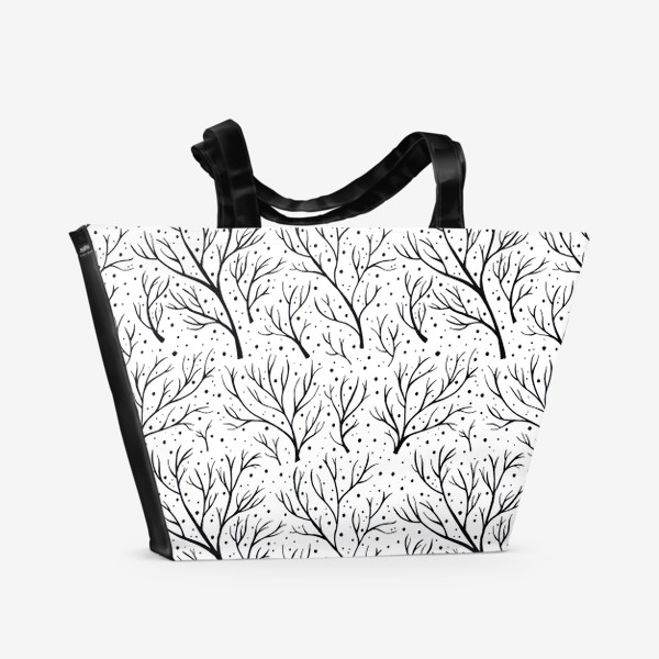 Пляжная сумка «Зима, деревья и снег. Черно-белый паттерн»