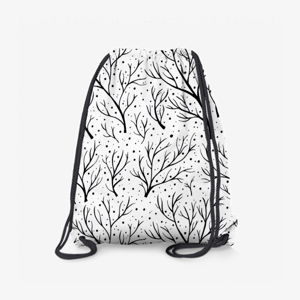 Рюкзак «Зима, деревья и снег. Черно-белый паттерн»