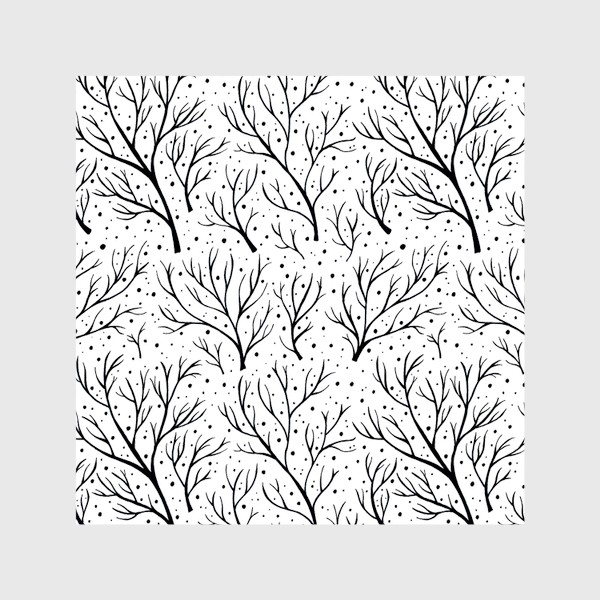 Шторы «Зима, деревья и снег. Черно-белый паттерн»