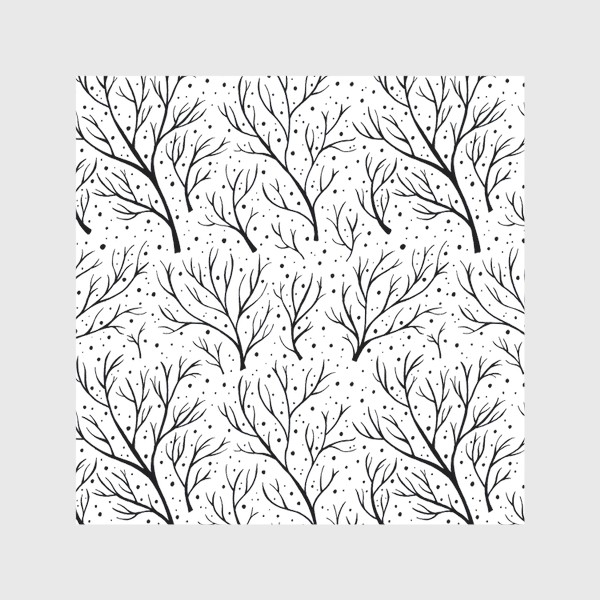 Скатерть «Зима, деревья и снег. Черно-белый паттерн»