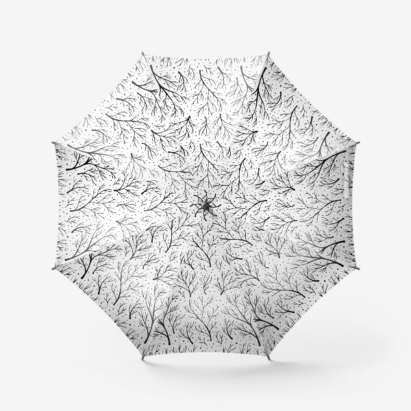 Зонт «Зима, деревья и снег. Черно-белый паттерн»