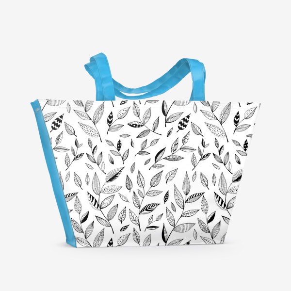 Пляжная сумка «Листья с черно-белым стильным узором»
