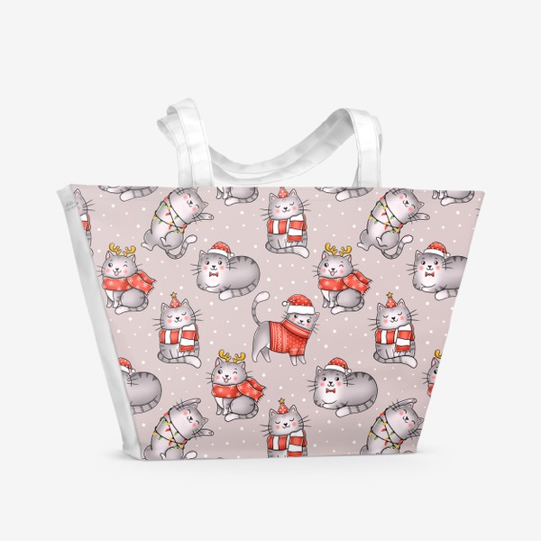 Пляжная сумка «Котики новогодние»