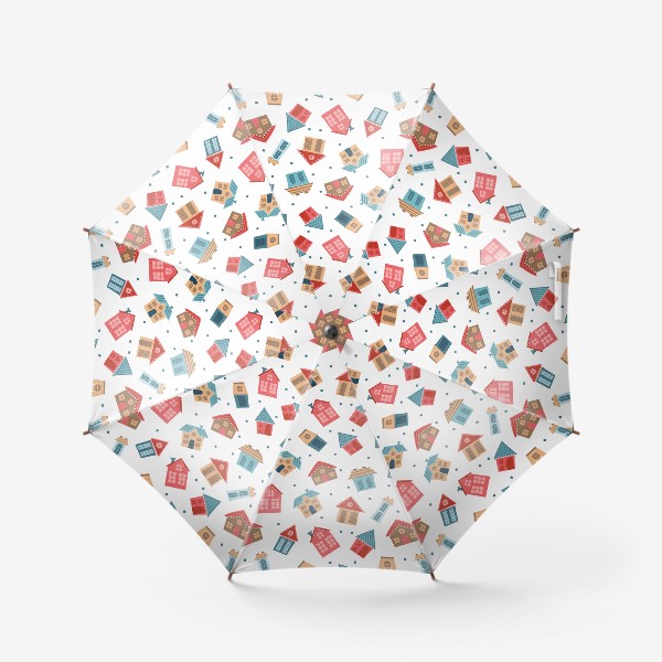 Зонт «Зимние пряничные домики - узор на белом фоне»
