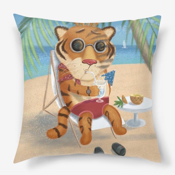 Подушка «Тигр на пляже»