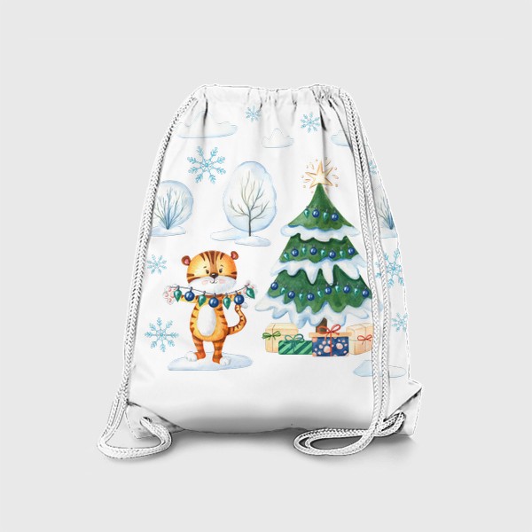 Рюкзак «Милый тигренок в новогоднем лесу»