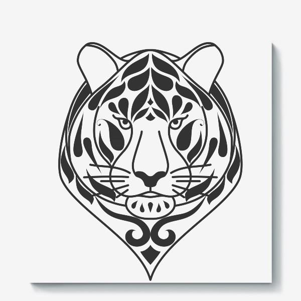 Холст «Узорчатая голова тигра . Рисунок морды тигра с орнаментом. Узор на мордочке животного»