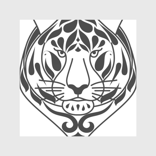 Скатерть «Узорчатая голова тигра . Рисунок морды тигра с орнаментом. Узор на мордочке животного»
