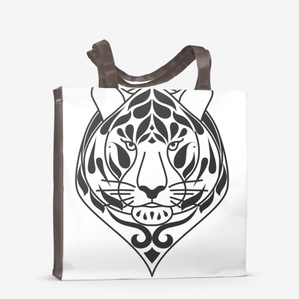 Сумка-шоппер «Узорчатая голова тигра . Рисунок морды тигра с орнаментом. Узор на мордочке животного»