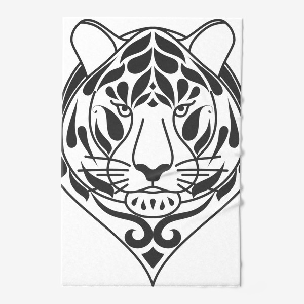 Полотенце «Узорчатая голова тигра . Рисунок морды тигра с орнаментом. Узор на мордочке животного»