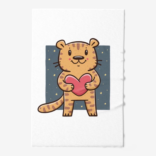 Полотенце &laquo;Милый тигрёнок с сердечком на фоне звездного неба. Новый год 2022. Год тигра&raquo;