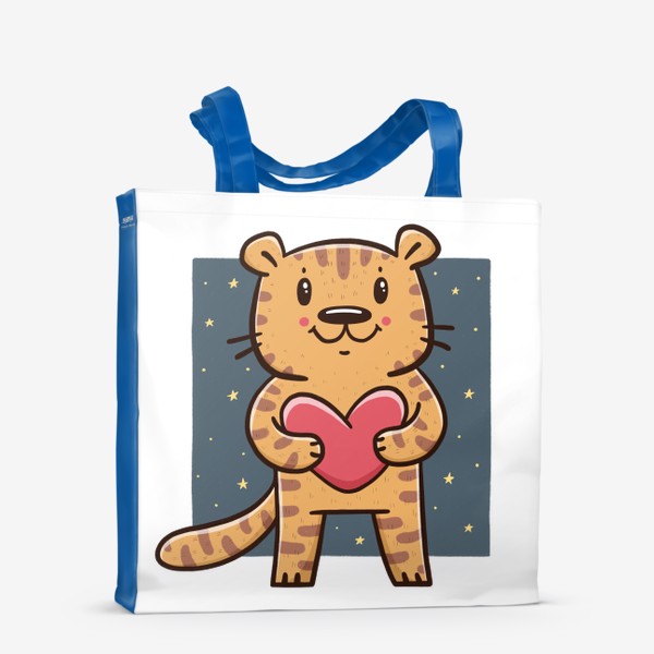 Сумка-шоппер «Милый тигрёнок с сердечком на фоне звездного неба. Новый год 2022. Год тигра»