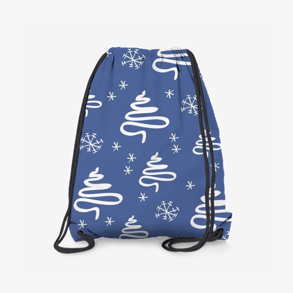 Рюкзак «бесшовный синий паттерн (фон) с белыми елками и снежинками»
