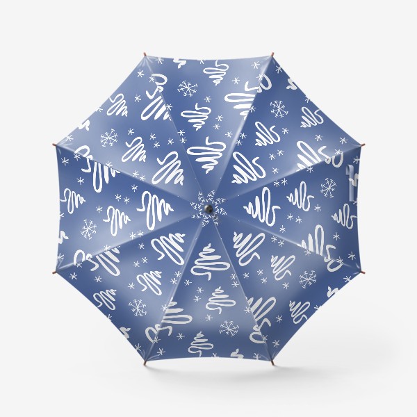 Зонт «бесшовный синий паттерн (фон) с белыми елками и снежинками»
