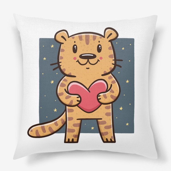 Подушка «Милый тигрёнок с сердечком на фоне звездного неба. Новый год 2022. Год тигра»