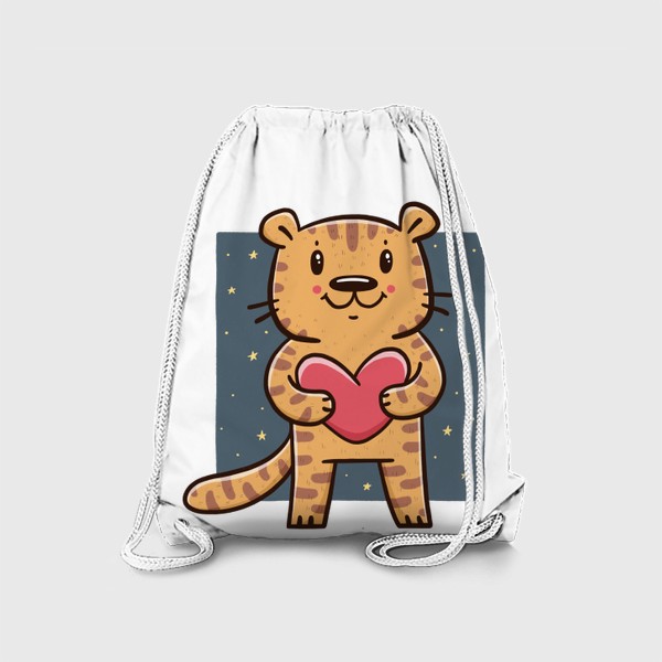 Рюкзак «Милый тигрёнок с сердечком на фоне звездного неба. Новый год 2022. Год тигра»