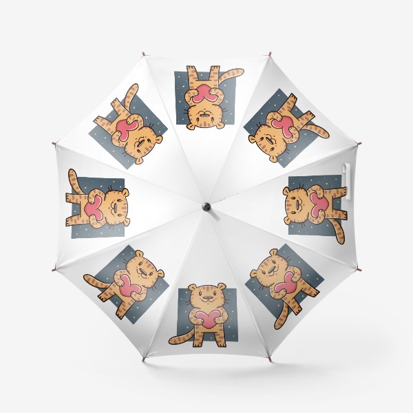 Зонт «Милый тигрёнок с сердечком на фоне звездного неба. Новый год 2022. Год тигра»