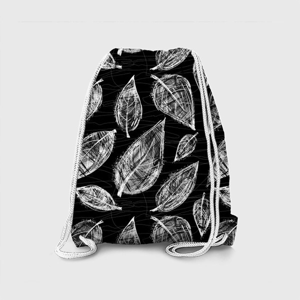 Рюкзак «Белые листья на черном фоне. Паттерн»