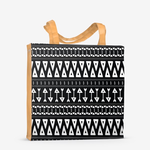 Сумка-шоппер «Черно-белый традиционный узор. Национальный узор - стрелы и треугольники»