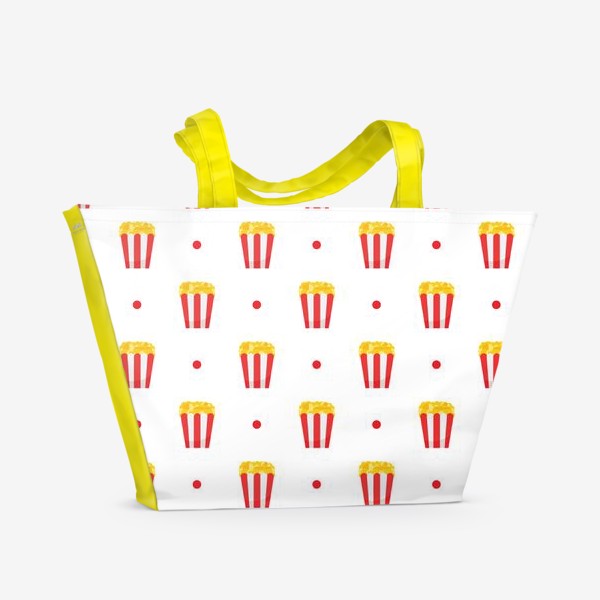 Пляжная сумка «Попкорн из кинотеатра - узор на белом фоне»