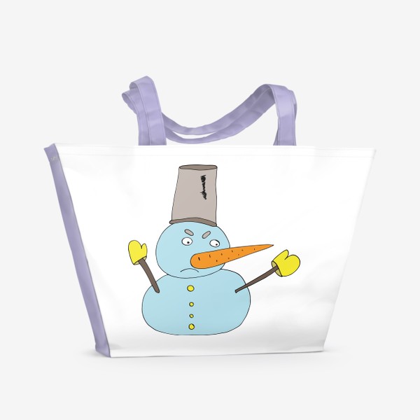 Пляжная сумка «Сердитый снеговик зимой»
