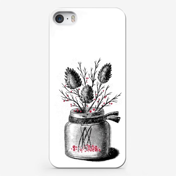 Чехол iPhone «Зимний новогодний натюрморт с шишками и снегом»