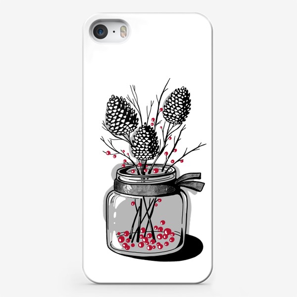 Чехол iPhone «Зимний новогодний натюрморт с шишками»