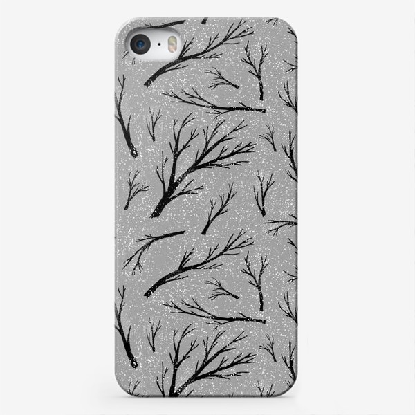 Чехол iPhone «Паттерн с зимними деревьями и снегом»