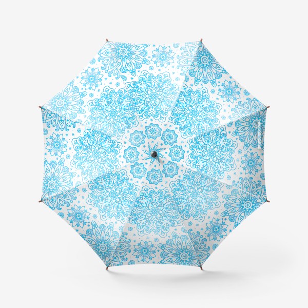 Зонт «Голубые снежинки на белом. Снежные мандалы»