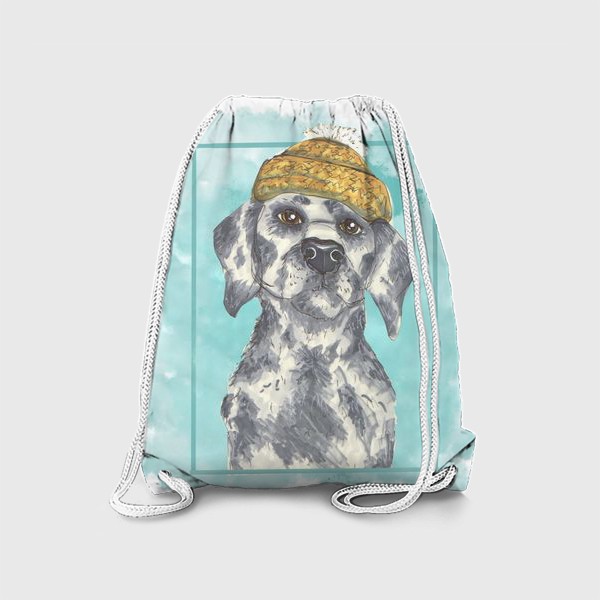 Рюкзак «Собака в шапке на акварельном фоне»