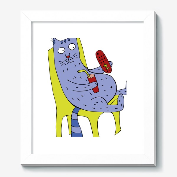 Картина «Кот сидит на стуле с пультом от телевизора»
